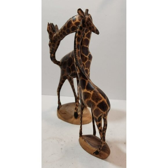 Vtg Besmo Kenya Handcarved Wooden Pair of Giraffe Figurines 12" Tall - Picture 3 of 16